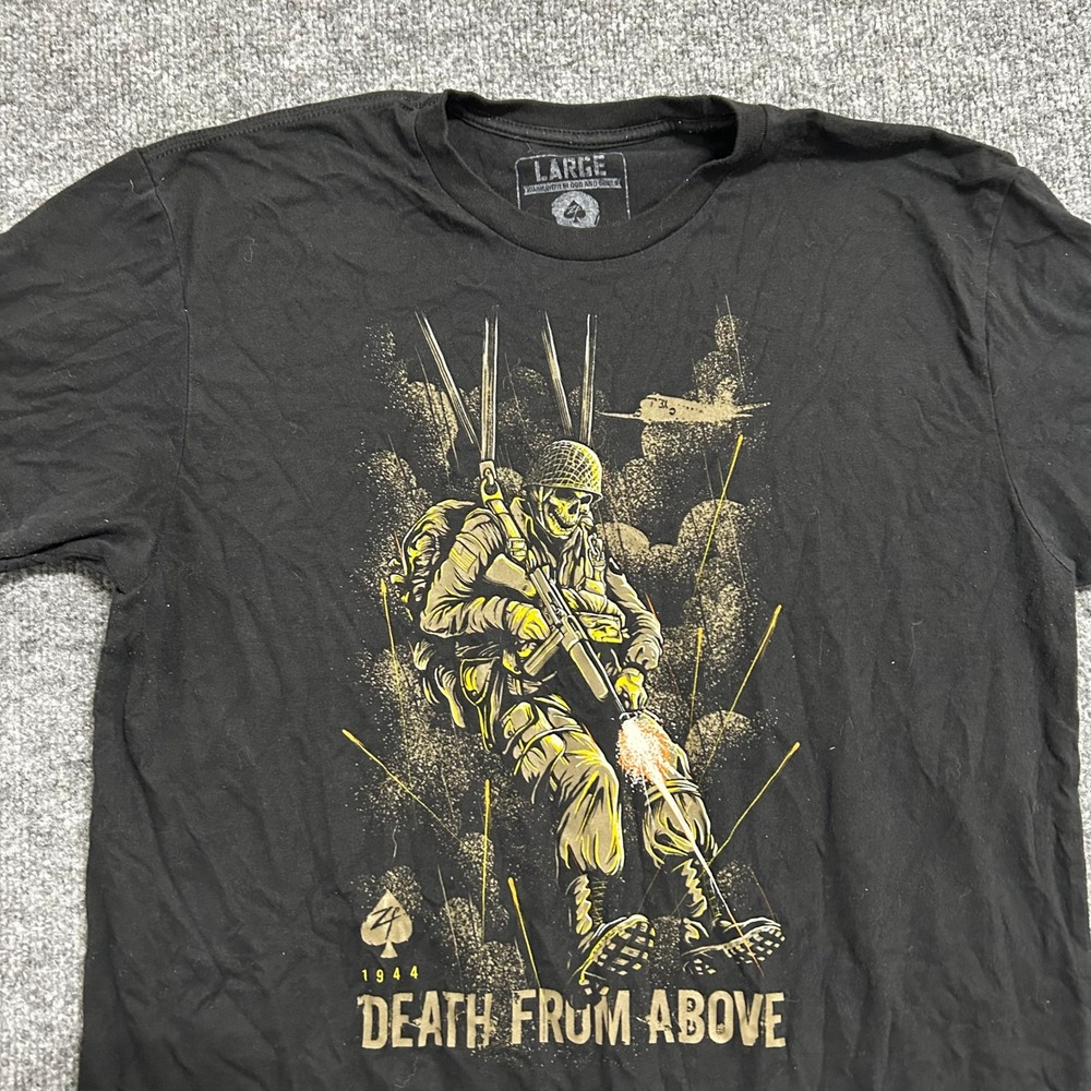 Zero Foxtrot T-Shirt Mens Size Large Black Death From Above Paratrooper Skeleton